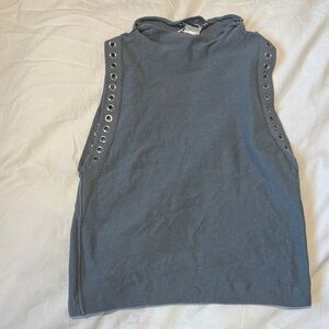 Zara Sleeveless Eyelet-Trim Mock Neck Top - Gray